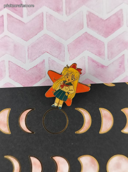 Vintage Sailor Moon Venus Orange Star Enamel Pin/Brooch, Bandai Japan TKTAT