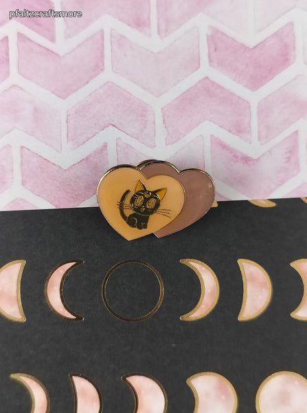 Vintage Sailor Moon Luna Black Cat Pink/Purple Hearts Enamel Pin/Brooch, Bandai Japan TKTAT