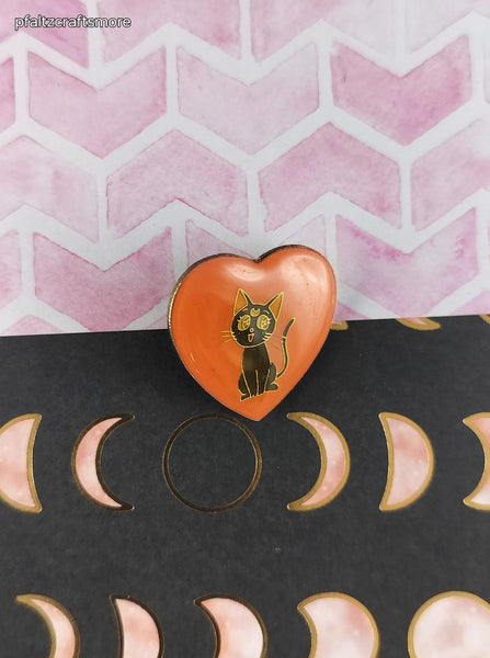 Vintage Sailor Moon Luna Black Cat Pink Heart Enamel Pin/Brooch, Bandai Japan TKTAT