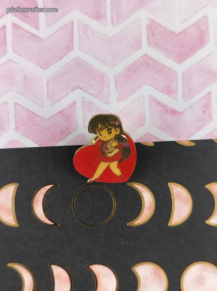Vintage Sailor Moon Mars Red Heart Enamel Pin/Brooch, Bandai Japan TKTAT