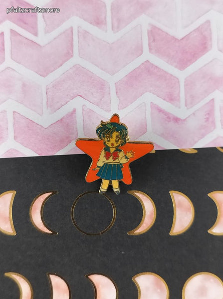 Vintage Sailor Moon Mercury Orange Star Enamel Pin/Brooch, Bandai Japan TKTAT