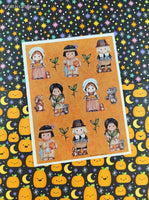 Vintage Thanksgiving Pilgrims Nature Full Sticker Sheet Hallmark Cards, 4.5" x 6" Unused
