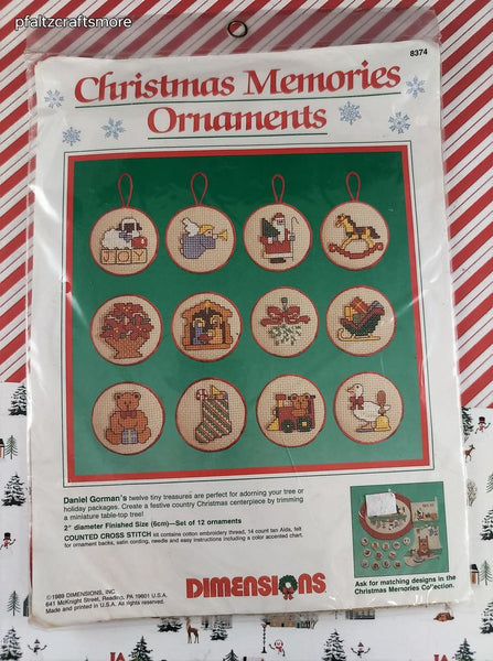 Vintage 1989 Dimensions Christmas Memories Ornaments Counted Cross Stitch #8374 NEW