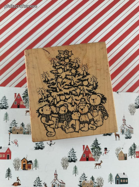 Vintage 1996 PSX K-1885 Christmas Tree Teddy Bears Wooden Block/Rubber Stamp