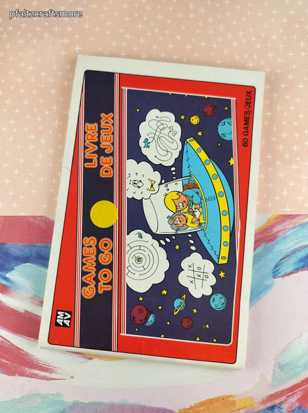 Vintage 1985 AMAV Games to Go Coloring & Activity Book English/French Softcover, Unused