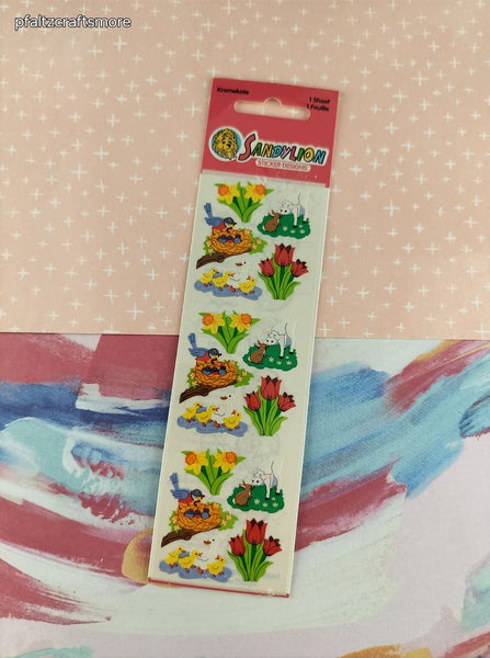 RARE HTF Vintage Sandylion Stickers, Spring Robin Ducklings Floral Kromekote, 1 Sheet New & Sealed