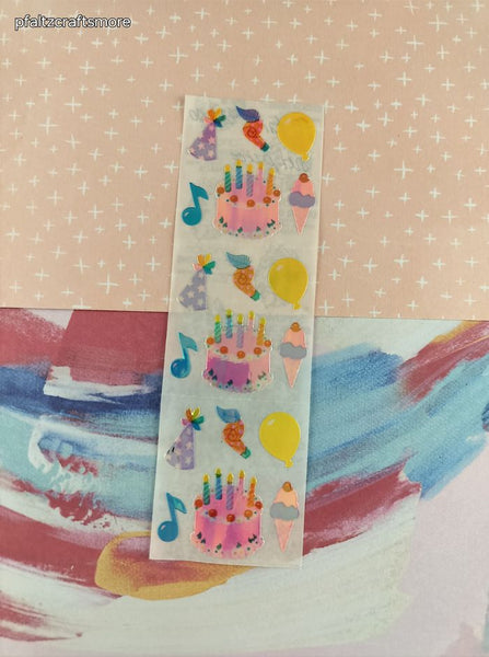 Vintage Sandylion SHINY Happy Birthday Cakes Full Sticker Sheet, Unused
