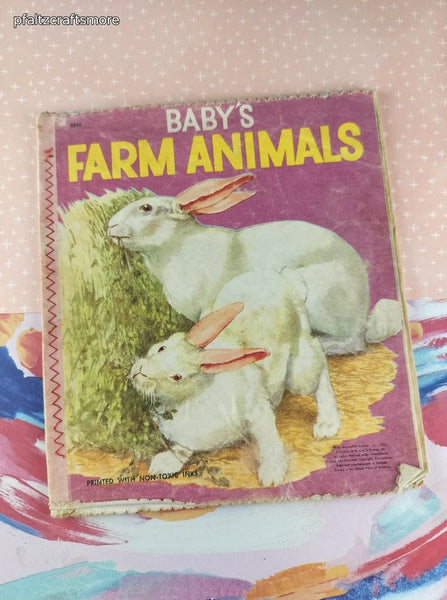Vintage 1956 Grossett & Dunlap Nontoxic Baby's Farm Animals Fabric Softcover