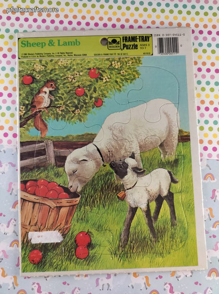 Vintage Sheep & Lamb Golden Cardboard Frame-Tray Puzzle, New SEALED