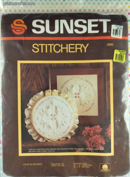 Vintage 1984 Sunset Stitchery Candlewick "Love is Patient" Counted Cross Stitch Kit NEW
