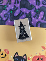 Vintage Mostly Hearts Trick-or-Treating Witch w/Goodie Bag Wooden Block/Rubber Stamp
