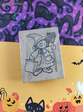 Vintage Hippo Heart Halloween Cute Witchy Trick-or-Treater Wooden Block/Rubber Stamp