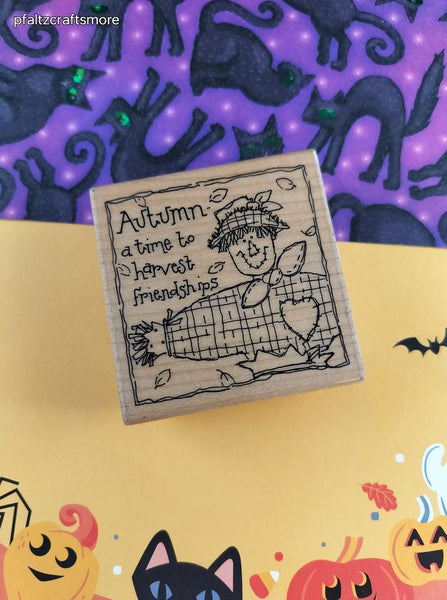 Vintage JRL Designs Fall Festive Autumntime Scarecrow Q273 Wooden Block/Rubber Stamp