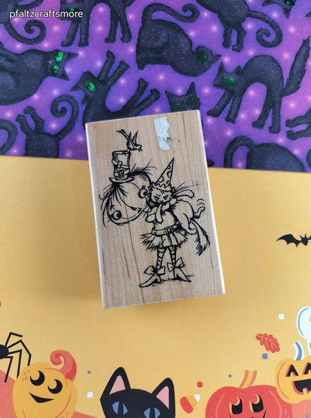 2012 Stampendous Halloween Punkin Girl M268 Wooden Block/Rubber Stamp