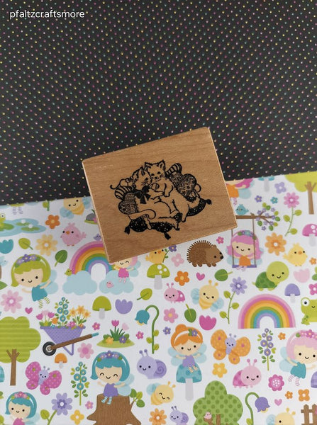 Vintage PSX Cuddling Kitty Cats D479 Wooden Block/Rubber Stamp