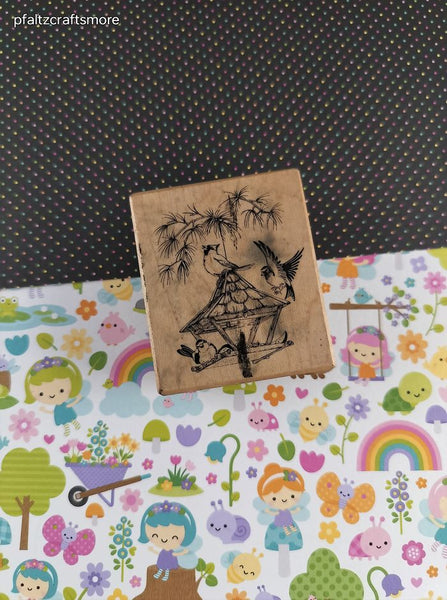 Vintage 1992 PSX Birds w/Bird Feeder F-594 Wooden Block/Rubber Stamp