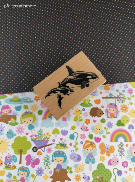 Vintage 1993 PSX Orcas F-587 Wooden Block/Rubber Stamp
