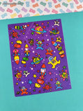 Vintage Lisa Frank Purple Rainbow Outer Space Rockets Full Sticker Sheet #S122