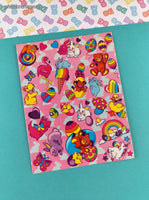 Vintage Lisa Frank Spring Easter Bunnies Chicks Rainbow Eggs Full Sticker Sheet #S136
