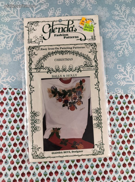 Vintage 1995 Glenda's Fashion Easy Iron-On Painting Patterns Christmas Balls & Holly NEW SEALED