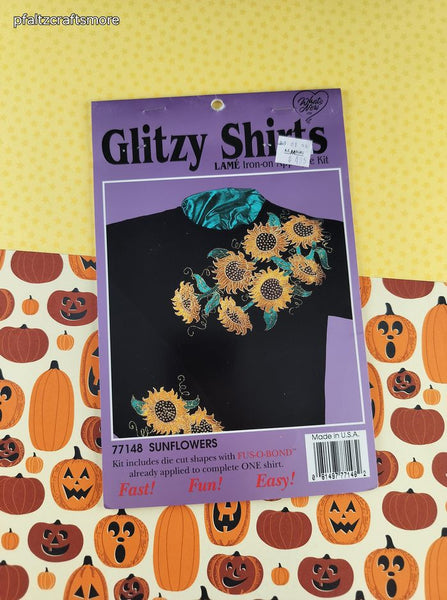 Vintage 1994 Fall Autumn Sunflowers Glitzy Shirts Iron-On Applique Kit NEW SEALED