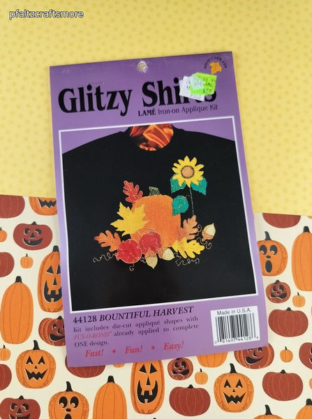 Vintage 1996 Fall Autumn Bountiful Harvest Glitzy Shirts Iron-On Applique Kit NEW SEALED