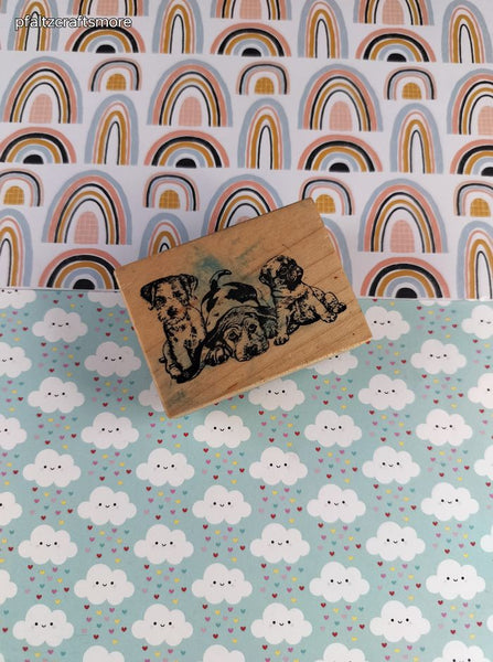 Vintage Puppy Dogs Trio Wooden Block/Rubber Stamp