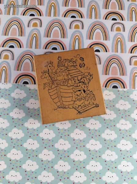 Vintage 1996 Art Impressions Noah's Ark Wooden Block/Rubber Stamp