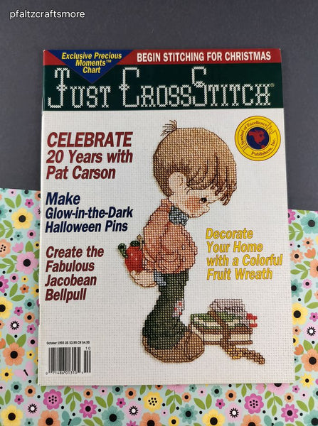 Vintage October 1993 Just CrossStitch Crafting Holiday Christmas Softcover Magazine