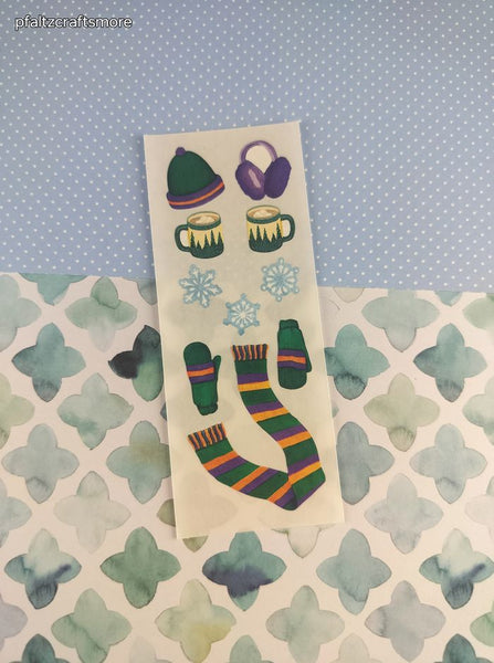 Vintage 2000 Creative Memories Winter Scarf Gloves Hot Choloate Full Sticker Sheet, Unused