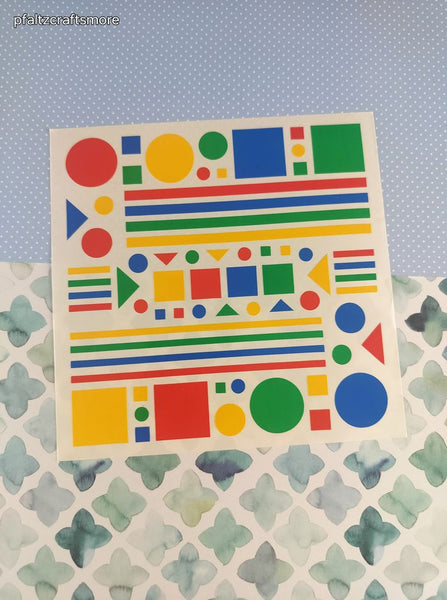 Vintage 1992 Mrs. Grossman's Colorful Geometric Shapes Full Sticker Sheet, Clean & Unused