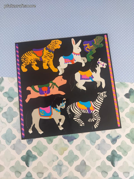 Vintage 1990 Mrs. Grossman's Colorful Carousel Animals Full Sticker Sheet, Clean & Unused