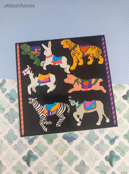 Vintage 1990 Mrs. Grossman's Colorful Carousel Animals Full Sticker Sheet, Clean & Unused