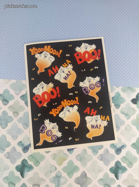 Vintage Halloween Hallmark Silly Ghosts Boo! Full Sticker Sheet, Unused