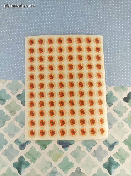 Vintage Miniature Thanksgiving Turkeys Full Sticker Sheet, Clean & Unused