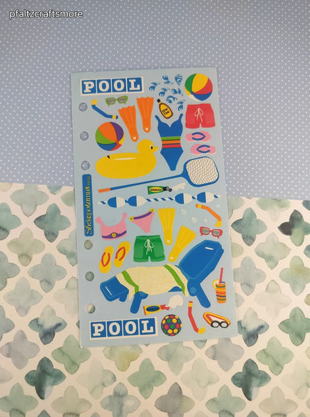 Vintage Stickopotamus "Pool Party" Binder Sticker Sheet, Unused
