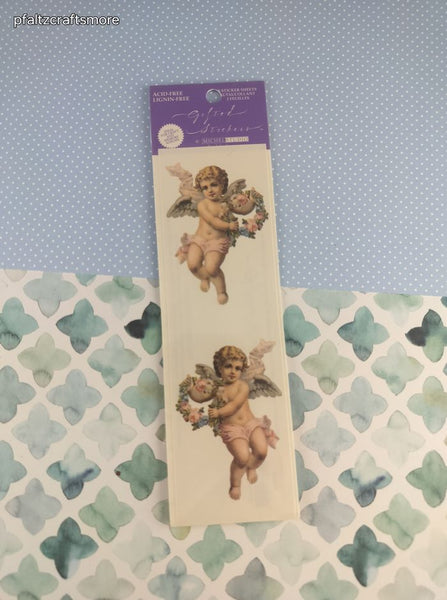 Vintage 1992 Gifted Michel Studio Stickers, Angelic Babies, 2 Sheets New & Sealed