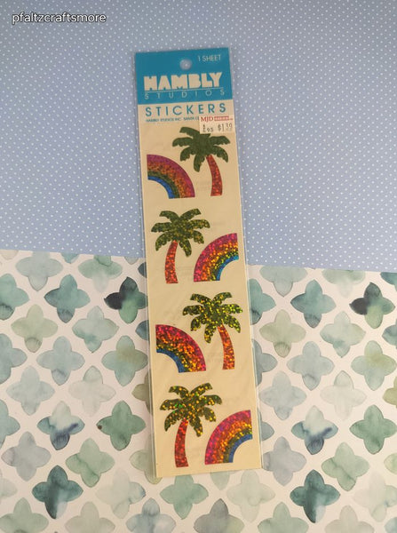 Vintage Hambly Stickers, Prismatic SHINY Palm Trees Rainbows, 1 Sheet New & Sealed