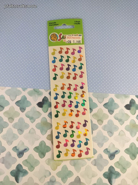 Vintage Sandylion Stickers, Prismatic Rainbow Musical Notes, 1 Sheet New & Sealed