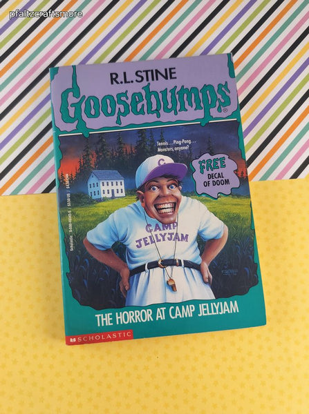 Vintage 1996 1st Printing R.L. Stine Goosebumps #33, The Horror at Camp Jellyjam Softcover *w/Decal*