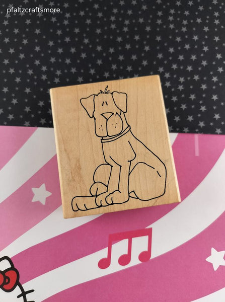 Vintage Inky Antics M4-1370-5K Clip-Art Style Sitting Dog Block/Rubber Stamp