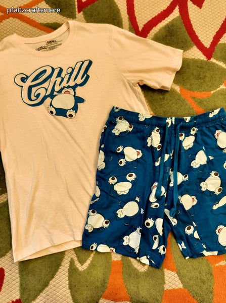Men's Pokemon Snorlax Chill Pajama Shorts & Graphic Tee Set Sz Small NWOT