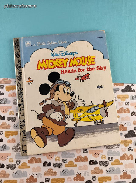 Vintage 1987 Little Golden Book: Walt Disney's Mickey Mouse Heads for the Sky Hardcover