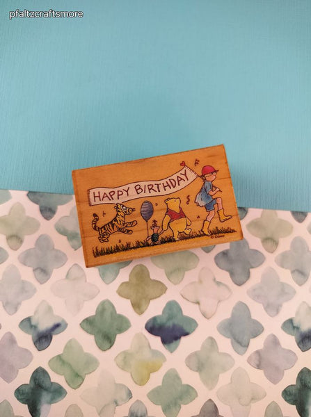 Vintage All Night Media Winnie the Pooh "Happy Birthday Banner" 732F Rubber Stamp