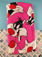Vintage Warner Brothers Sylvester the Cat Pink Fabric Remnant, 3/4 yd x 66" W, CLEAN