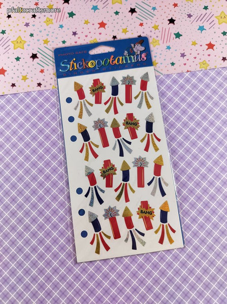 Vintage Stickopotamus SHINY Holographic Glitter Fireworks Full Sticker Sheet, New & Sealed