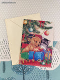 Vintage Christmas Puppy & Kitten North Shore Animal League Greeting Card w/Envelope