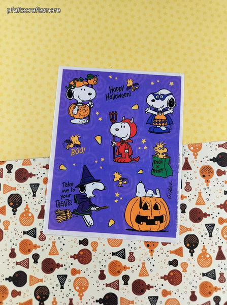 Vintage 1990's Hallmark Peanuts Snoopy Halloween Full Sticker Sheet, Clean & Unused