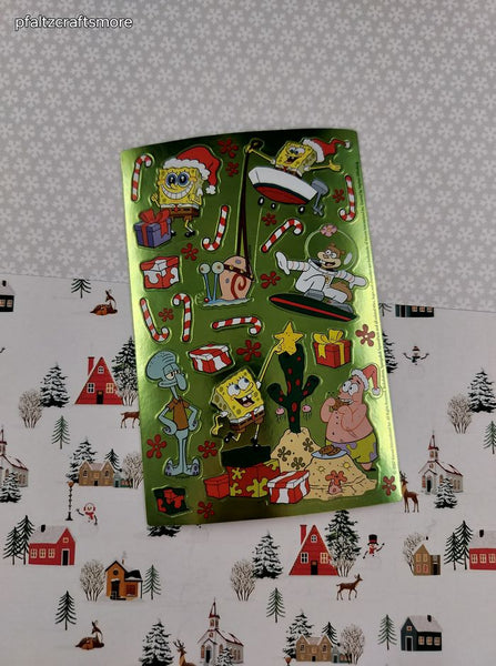 Vintage 2007 Christmas SpongeBob SquarePants SHINY Full Sticker Sheet, Clean & Unused