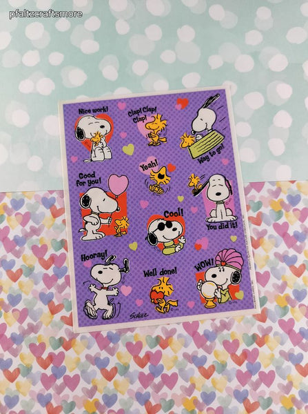 Vintage 1990's Hallmark Peanuts Snoopy Valentine's Day Rewards Full Sticker Sheet, Clean & Unused